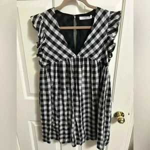 Mustard Seed Size Small Gingham Mini Dress Ruffle Trim NWT